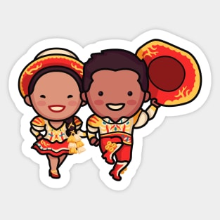 Cute Bolivian Dancer Couple in Traditional Clothing Cartoon Sticker